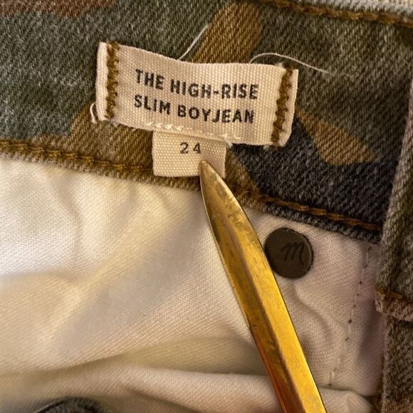 Madewell The High Rise Slim Boy Jean Camo Jeans Size 24 - Picture 11 of 14